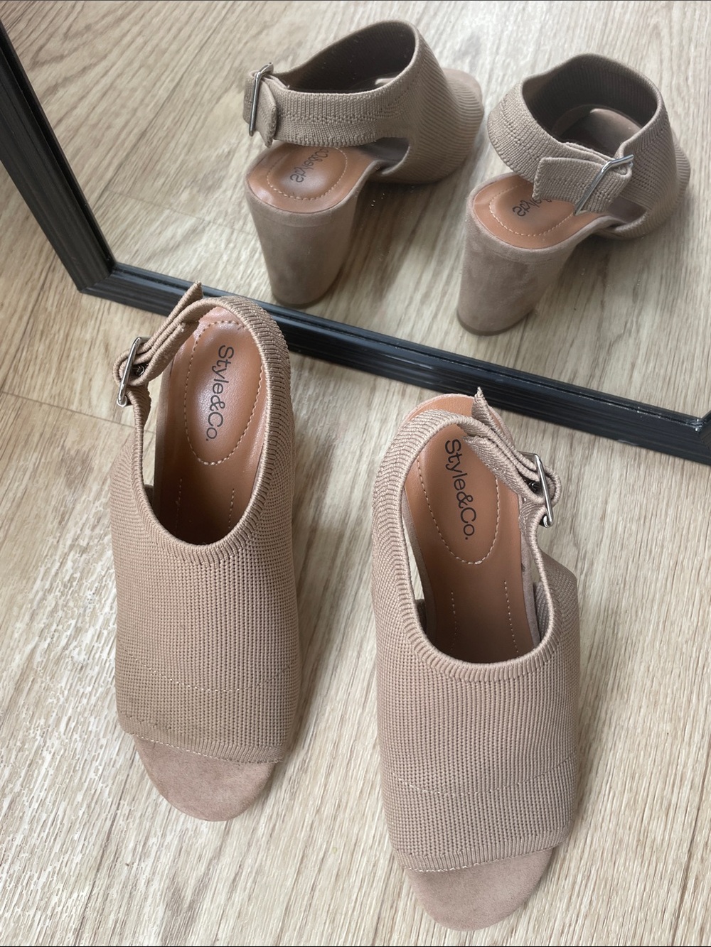 Style & Co. Neutral Knit Open-Toe Block Heel Sandal